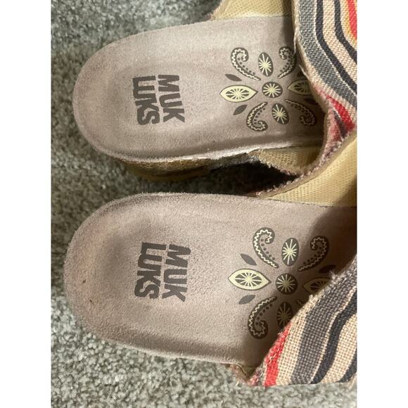 Muk Luks Canvas Striped Thong Wedge Sandal, sz 39 - Picture 3 of 6